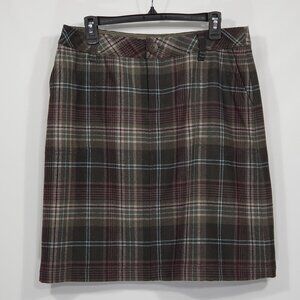 Eddie Bauer  Wool Blend  Green Burgundy Plaid Mini Skirt Women's Size 10